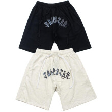(black, XL) Trap Sanskrit Print Sweat Shorts High Street American Loose Fit Casual Men