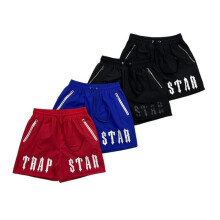 (Black, S) Trap Shorts Men Summer Sports Casual Pants Letter Print Quick Dry Beach Shorts American High Street Fashion Women