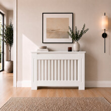 1120mm Radiator Cover White Painted Modern Vertical Slat MDF Cabinet for Radiators Medium