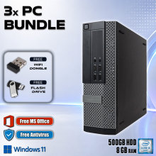 3x PC Bundle - Dell Desktop Computer Window 11 - Core i5 8GB Ram 500GB HDD - Refurbished