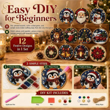 Kit de Arte com Pérolas e Diamantes para Decoração de Natal (12 Peças), Ideal para Adultos. Inclui Barbante para Decorar Árvores e Janelas.