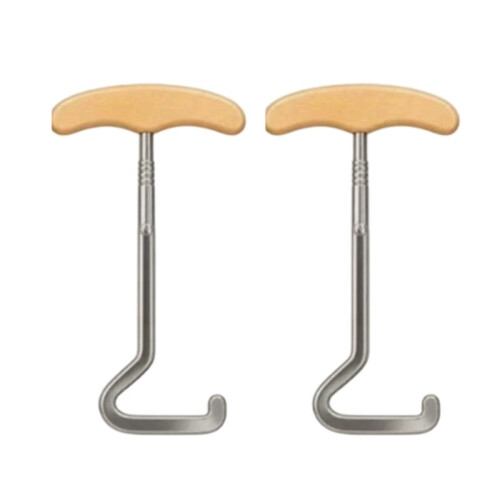 2 Pcs Wood Handle Stainless Steel Boot Hook - Boot Puller for Cowboy, Riding & Work Boots
