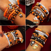 Halloween-Armband-Bastelset Aus Polymer-Tonperlen, Niedliche Totenkopf-Kürbis-Perlenanhänger für DIY-Schmuck für Frauen und Mädchen