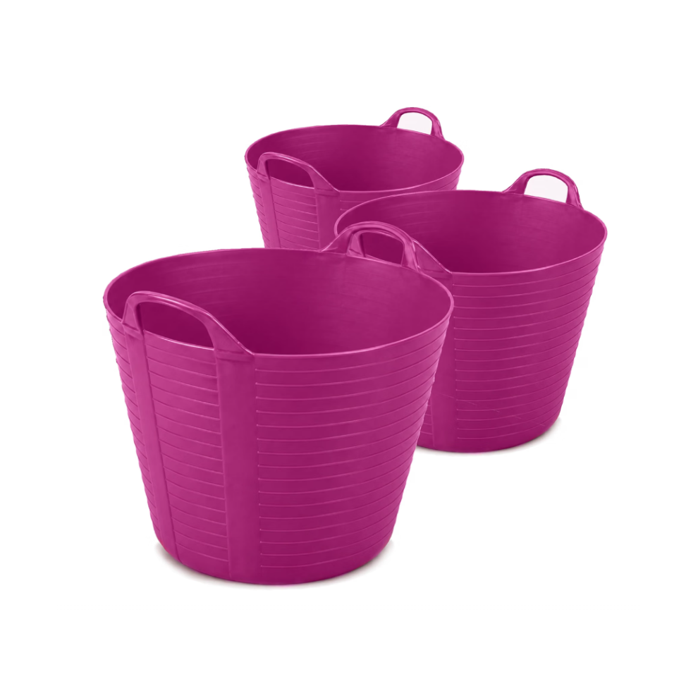 3x 42L Garden Home Flexible Tub Container Bucket FlexTub - MADE IN THE UK 42 Litre - Pink - Image 2
