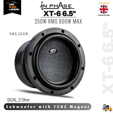 In Phase XT-6 6.5" Dual 2Ω Subwoofer, 800W Max, 250W RMS, Deep Bass Power