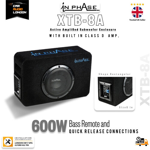 In Phase XTB-8A 8" 600W Active Subwoofer Enclosure with Bass Remote