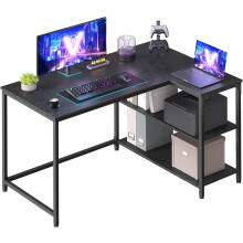 VASAGLE L Shaped Corner Desk, Computer Gaming Desk with Storage, Reversible Heig