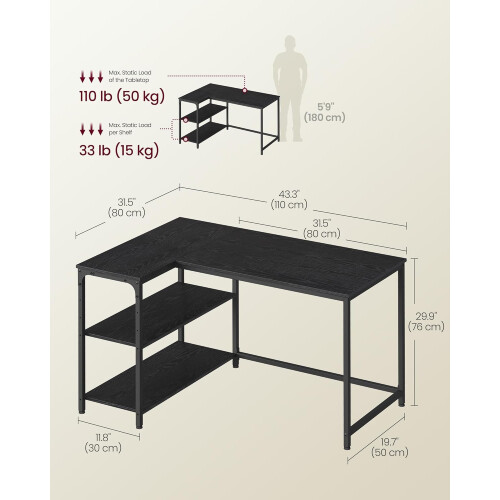 VASAGLE VASAGLE L Shaped Corner Desk, Computer Gaming Desk with Storage, Reversible Heig 1