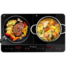 Aobosi Double Induction hob,Induction Cooker with Portable Black Glass Plate, Independent Control,One-click Max and Min Power Control 2800W,20 Temper