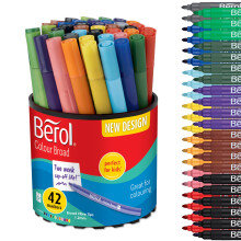 Berol Felt Tip Colouring Pens Broad Point (1.2mm) Assorted Colours with Washable Ink Tub of 42 Markers