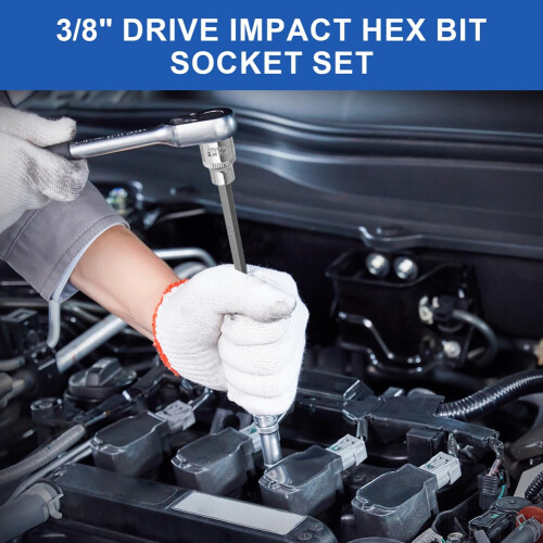 20PCS Extra-Long Hex Bit Socket Set, 3/8 Inch Drive Hex Socket Set, SAE & Metric(1/8inch-7/16inch, 3-12mm) 2