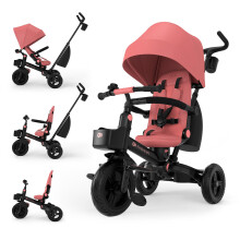 Kinderkraft AVEO 2 PRO Tricycle 6 in 1, Pink. CLICK&TWIST Rotating Reclining Seat, Foldable Frame, UPF50+ Canopy, 9 Months-5 Years