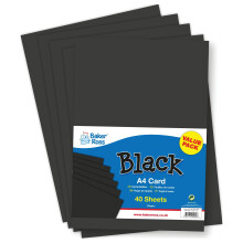 Baker Ross EX1054 A4 Black Card, Pack of 40, 220gsm, Crafting, Decoration Making, Card Supplies