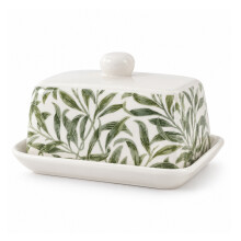 Butter Dish Wild Leaves With Lid Dolomite Butter Keeper Leaf Print Coco & Gray