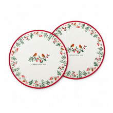 Christmas Placemats Red Robin Set of 2 Round Wipe Clean 38cm PVC Polyester Mat