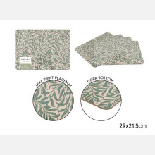 Placemat Set of 4 Leaf Design Cork Backed MDF 29x21.5cm Table Mats Protector