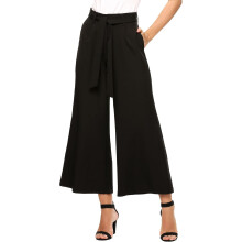 Pantalones Anchos de Mujer de Tiro Alto con Cinturón Palazzo Elegantes Negros XL — pantalones vestir mujer