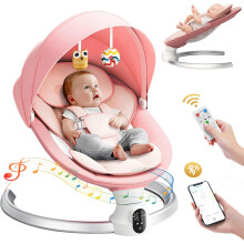 Balançoire électrique pour bébé, 5 angles de balancement, Bluetooth, 3 minuteries, Rose