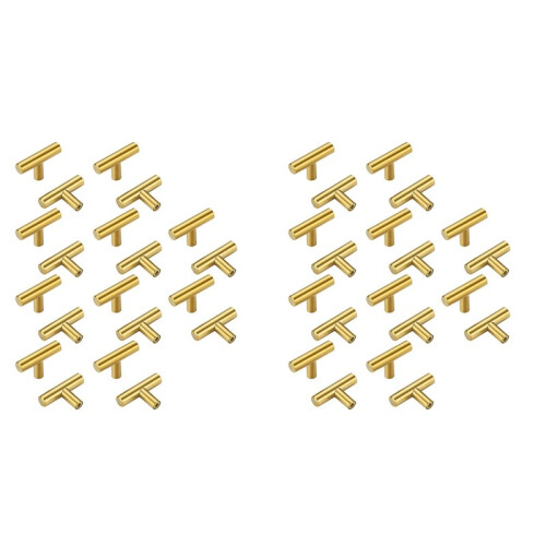 40PCS Gold Cabinet Knobs 2 Inch,Brass Drawer Knobs Single Hole Gold T Bar Hardware Drawer Pulls for Home Cabinet Door 1