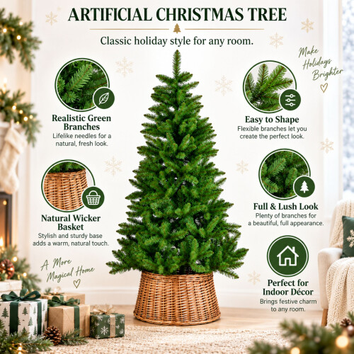 1.8m Green Artificial Christmas Tree 6ft with Metal Stand & 529 Branch Tips 2