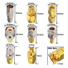 10 Set 16 Type SMA Connectors SMA Kits SMA to MCX/TV/F/N/BNC/UHF/RP-SMA Straight Type Nickel Gold Plated Test Connector