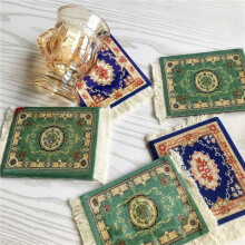 8X Dessous de Verre Tissé Persan Motif Tapis Dessous de Verre Décoration de Table à Manger Technologie.Bleu-Vert