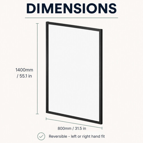 Luxura Square Fixed Bath Shower Screen 800mm - Matt Black 6mm 2