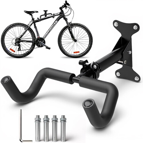 Support Mural Vélo Vertical Pliable Réglable 30kg 26-35cm