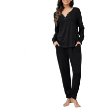 Pijama de Mujer Conjunto de Dos Piezas Suave Cómoda Negro Talla M — ropa descanso mujer, loungewear manga larga