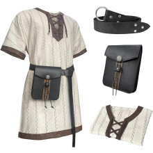 Tunique Médiévale Renaissance avec Ceinture et Poche Blanche Taille XL — déguisement chevalier, costume cosplay homme
