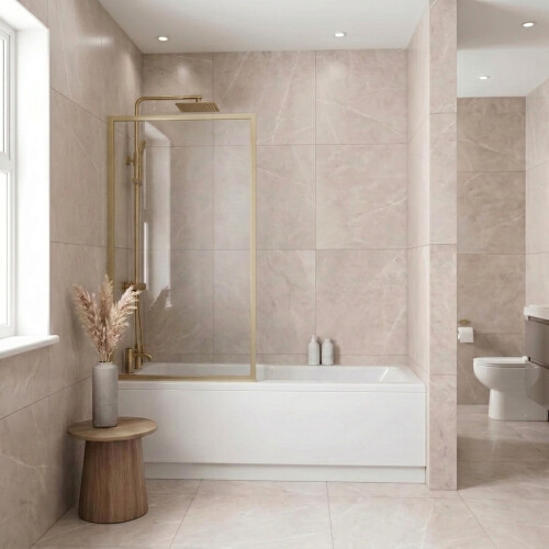 Luxura Square Framed Bath Shower Screen 800mm - Brushed Brass 6mm 1