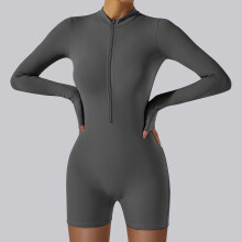 (Volcano Gray, XL) Compression Activewear Onepiece With Toning Features For Home Dance And Exercise
