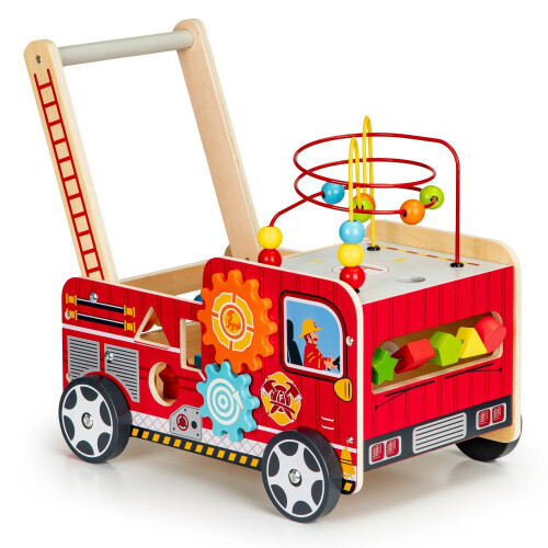 Poussoir éducatif en bois avec blocs pour enfants - Pompiers 1