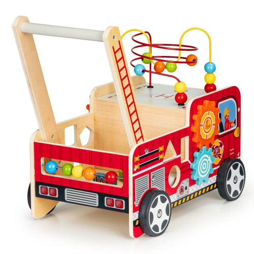 Poussoir éducatif en bois avec blocs pour enfants - Pompiers 2