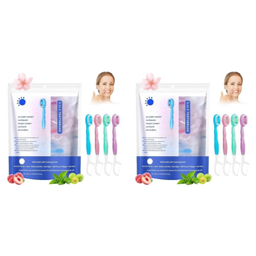 5 in 1 Toothbrush & Floss, 52Pcs  Toothbrushes with Toothpaste, 5-in-1 Convenient  Disposable Toothbrush