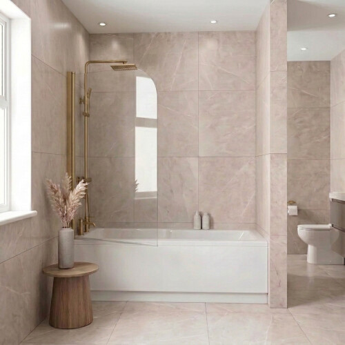 Luxura Curved Edge Bath Shower Screen 800mm - Brushed Brass 6mm 2