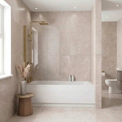 Luxura Curved Edge Bath Shower Screen 800mm - Brushed Brass 6mm 1
