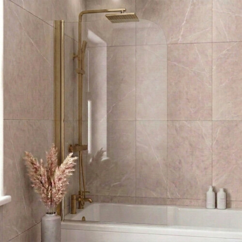 Luxura Curved Edge Bath Shower Screen 800mm - Brushed Brass 6mm