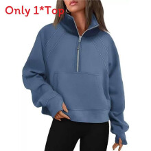 (Sea Blue,M)Pure Color Sleeveless Hoodie With Stand Collar For Womens Fall Wear Fitness