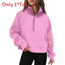 (Pink,XL)Pure Color Sleeveless Hoodie With Stand Collar For Womens Fall Fitness Wear