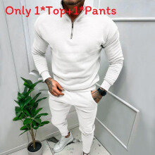 (White,XL)Men Fleece Lined Long Sleeve Top And Trousers Set With Cotton Blend Material For Wear Winter