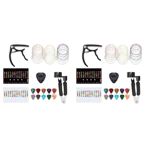 36PCS Guitar Strings Kit,Acoustic Guitar Changing Tool,Acoustic Strings,Guitar Picks,Capo,Scale Stickers,Picks Holder