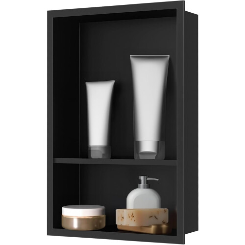 Niche de Douche Double en Acier Solide Noir Sans Cadre