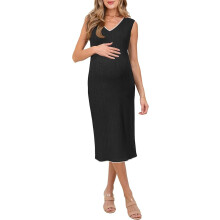 Umstandskleid Midi Strick Elegant Bequem Sommer Schwarz L