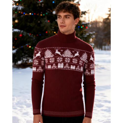 Herren-Strickpullover Warm Elegant Klassisch Rot Größe XL — rollkragenpullover herren, winterpullover slim fit 1