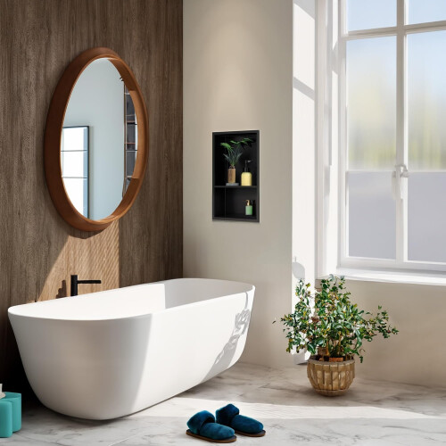 Niche de Douche Double en Acier Solide Noir Sans Cadre 1