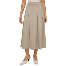 Falda Midi Plisada para Mujer, Evasé Elástica, Moderna, Beige, XXL — falda con bolsillos, ropa mujer casual