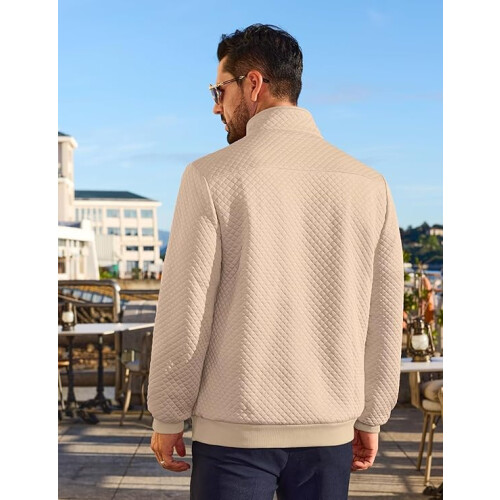Pull Col Roulé Homme Wafflé Manches Longues Fermeture Éclair Élégant Tendance Beige XL — pull zippé homme 2