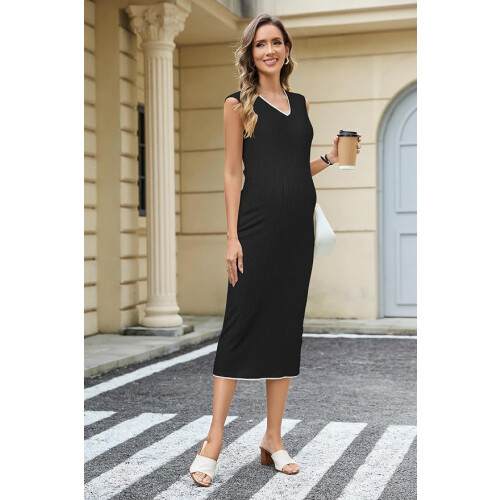 Umstandskleid Midi Strick Elegant Bequem Sommer Schwarz L 2