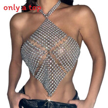 (Style1,S)Womens Short Top With Rhinestone Decor And Metal Details For Looks Streetwear
